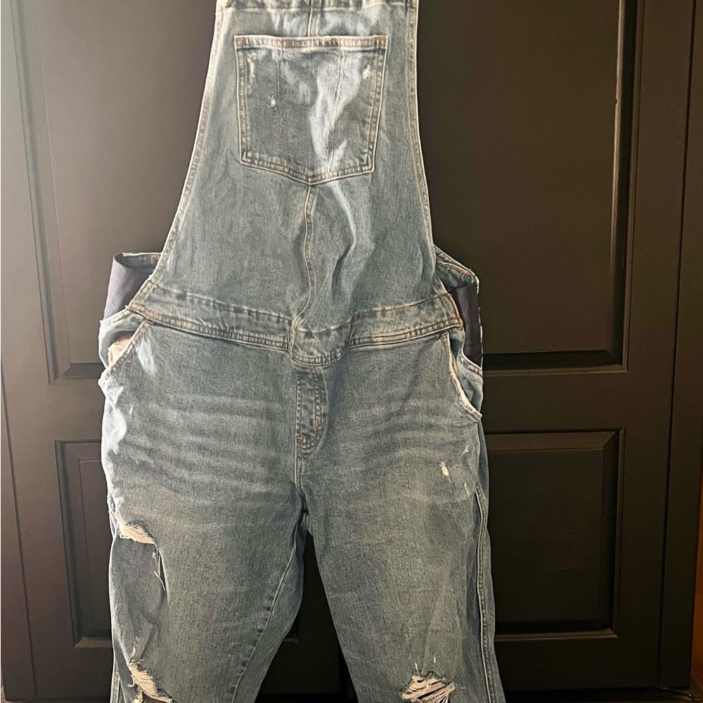 Old Navy Maternity Blue Distressed Denim Overalls